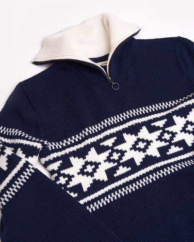 men's wool sweater navy details