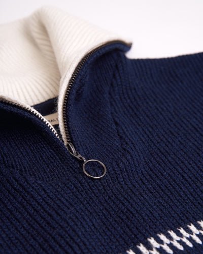 men's wool sweater navy details
