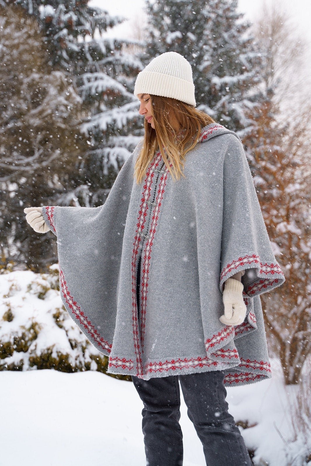 handboeien ten tweede rijm Seto woolen hooded poncho | Natural Style EE
