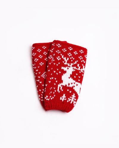 christmas red mittens with reindeers