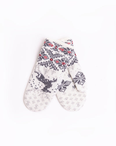 White wool mittens with reindeers