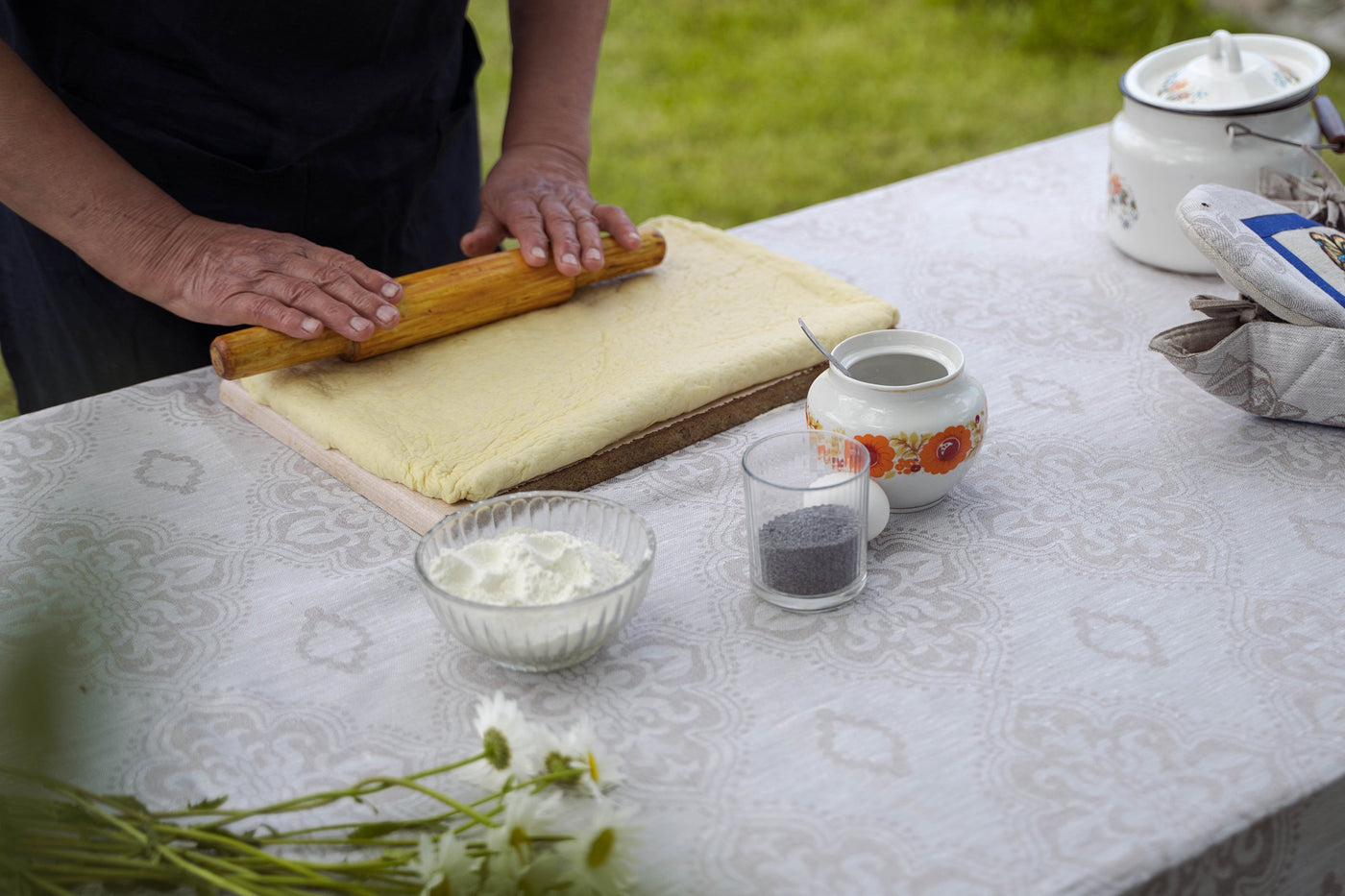 Linen tablecloth with a traditional Estonian pattern