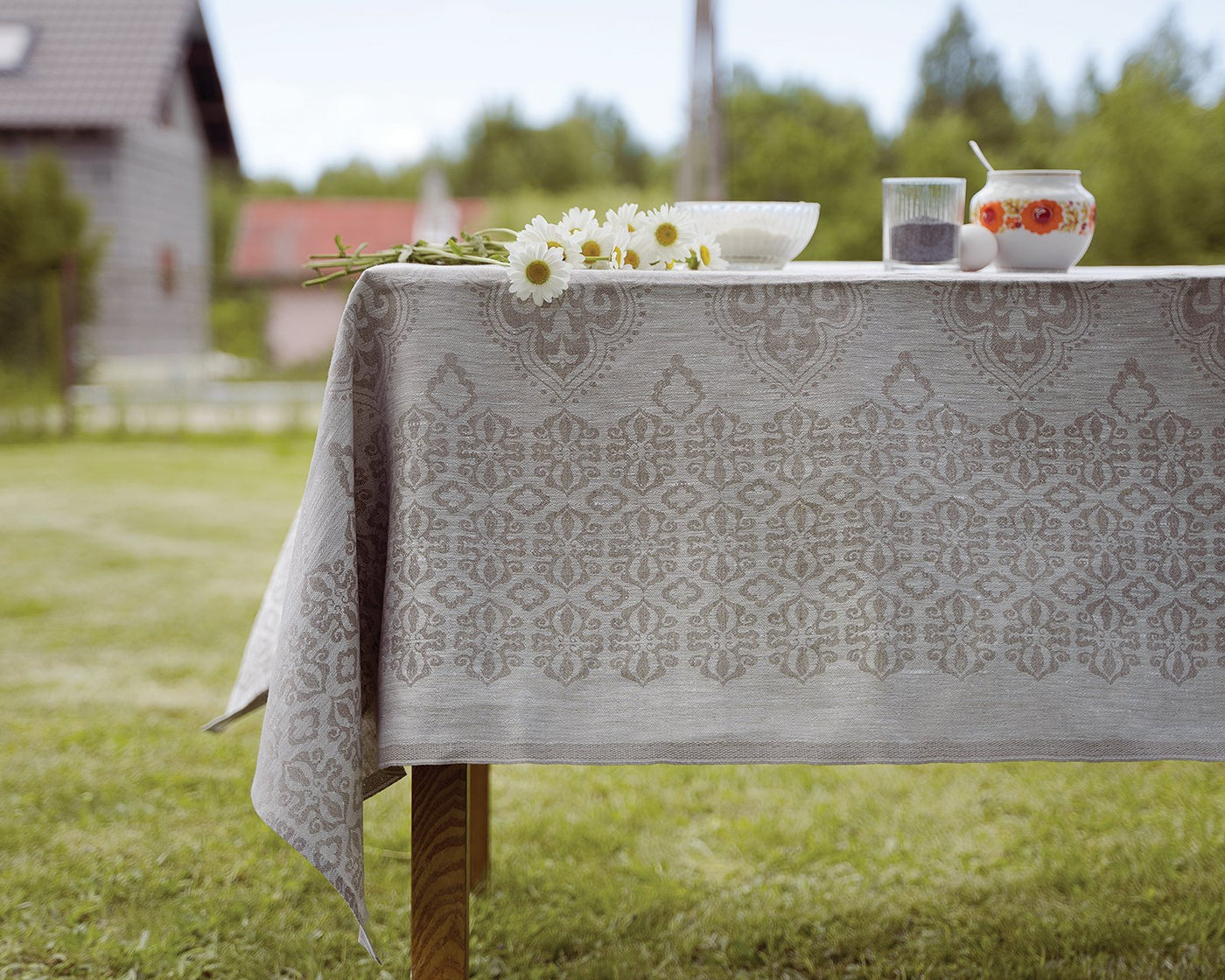Linen tablecloth with a traditional pattern