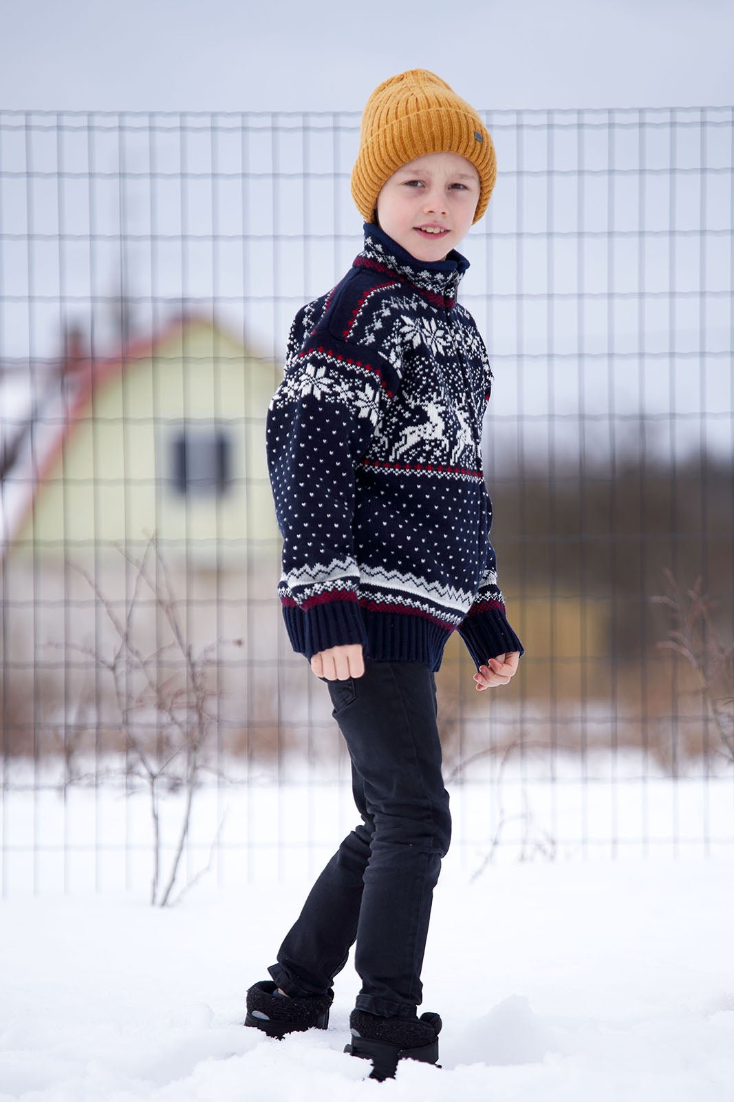 Reindeer kid's high neck cardigan | Natural Style Estonia