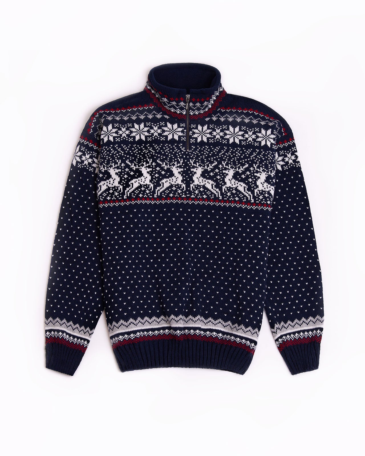 Wool men's collared sweater with reindeers