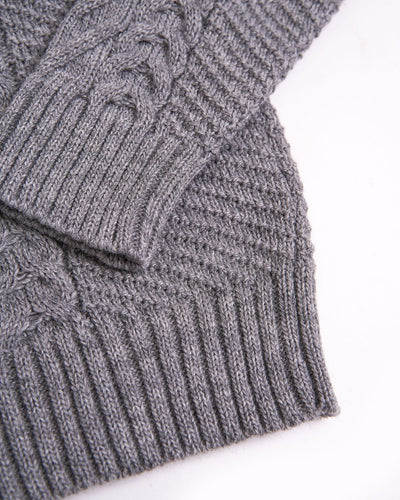 details of wool men's braided high neck sweater