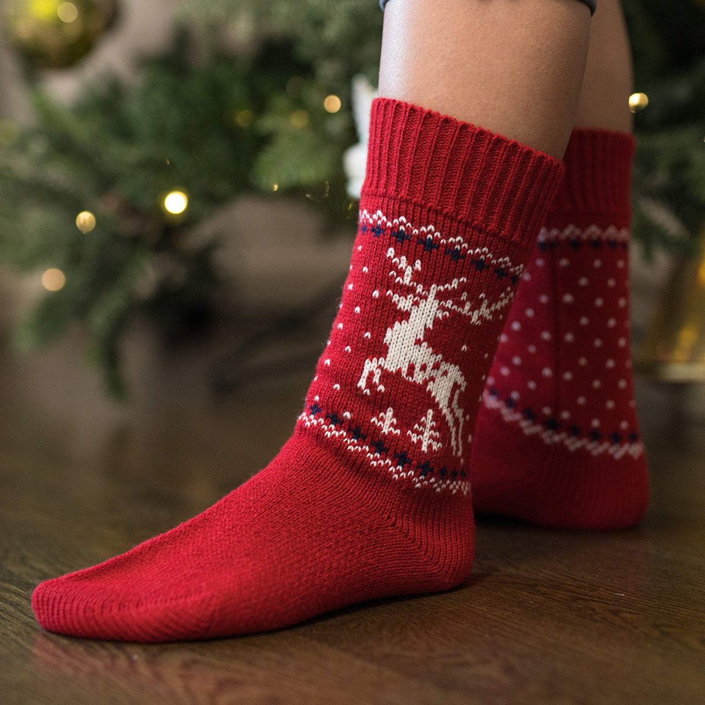 wool christmas socks in red