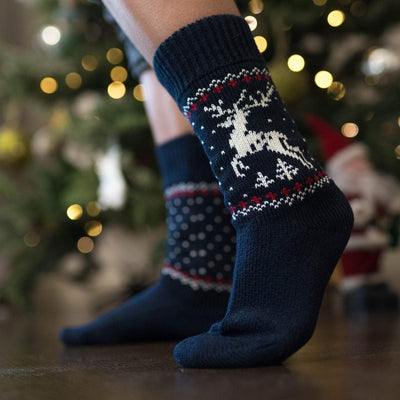 wool christmas socks in navy