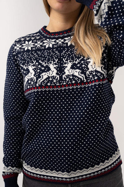 Reindeer women's round neck sweater - Natural Style Estonia