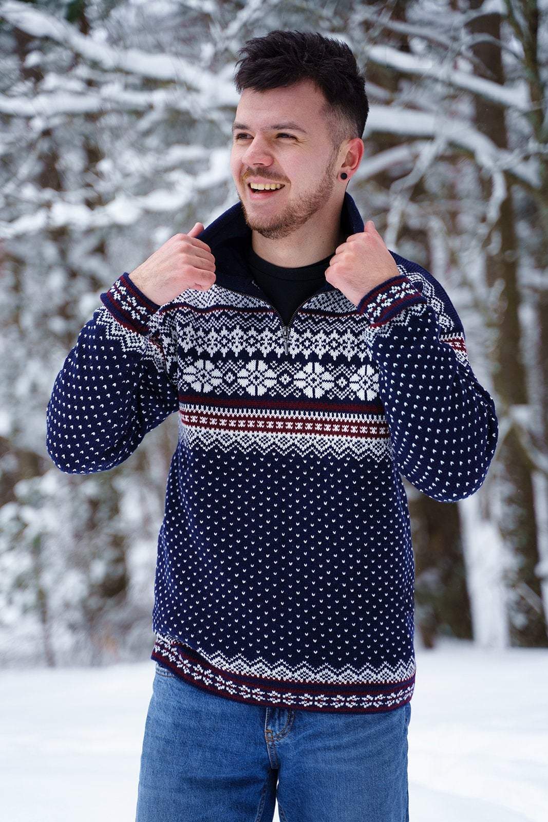 Ruhnu woolen zipper neck sweater - Natural Style Estonia